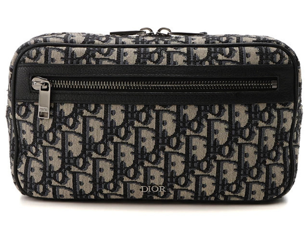 Christian Dior Oblique Body Bag Navy Blue Canvas Calfskin